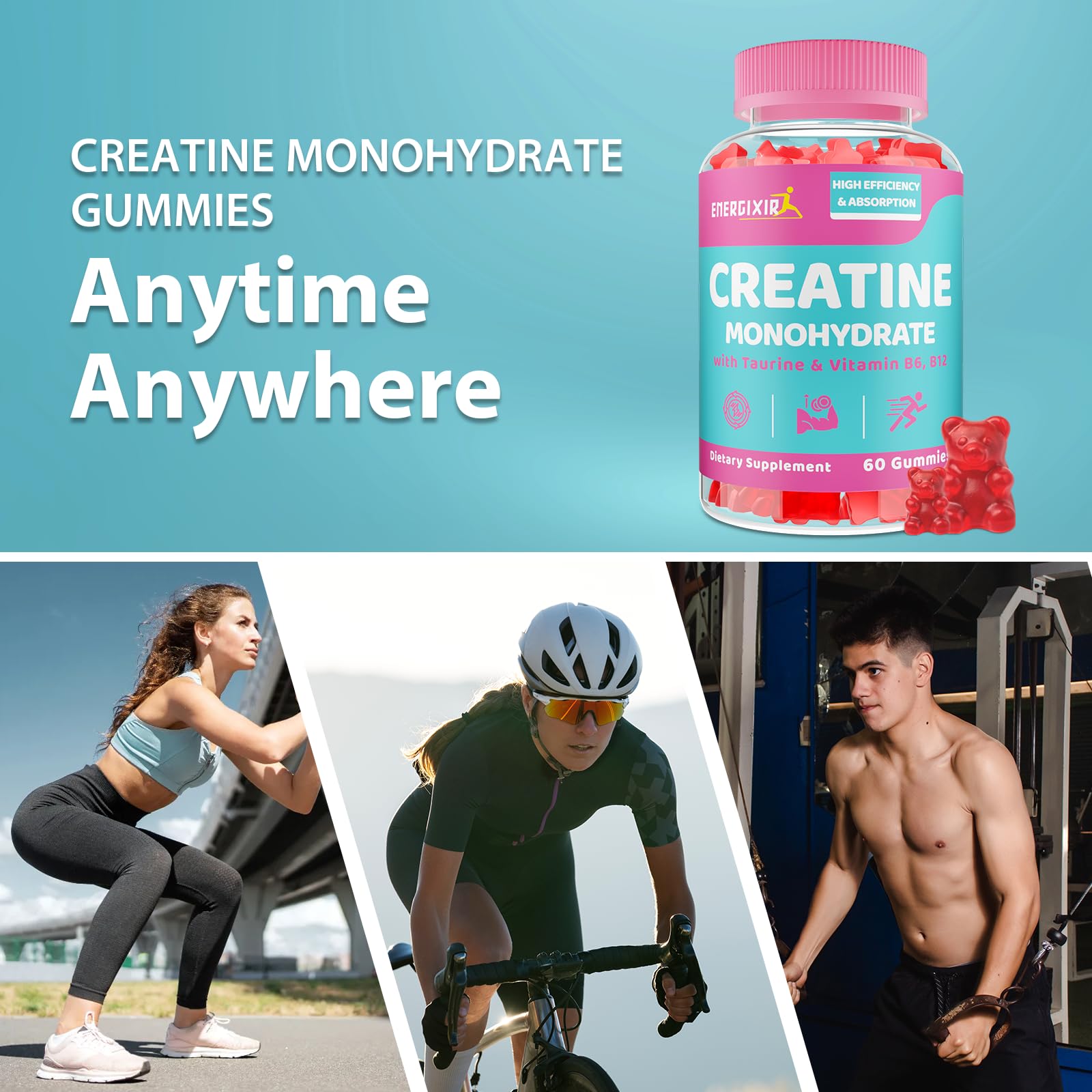 Energixir Creatine Gummies daily-use scene depicting post-workout recovery