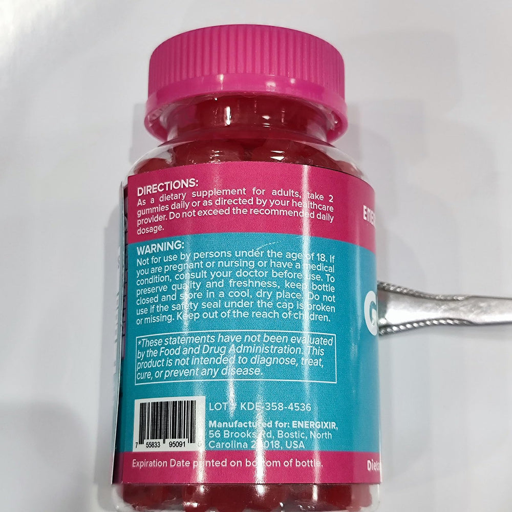 Energixir creatine gummies no bloating potential messaging on label