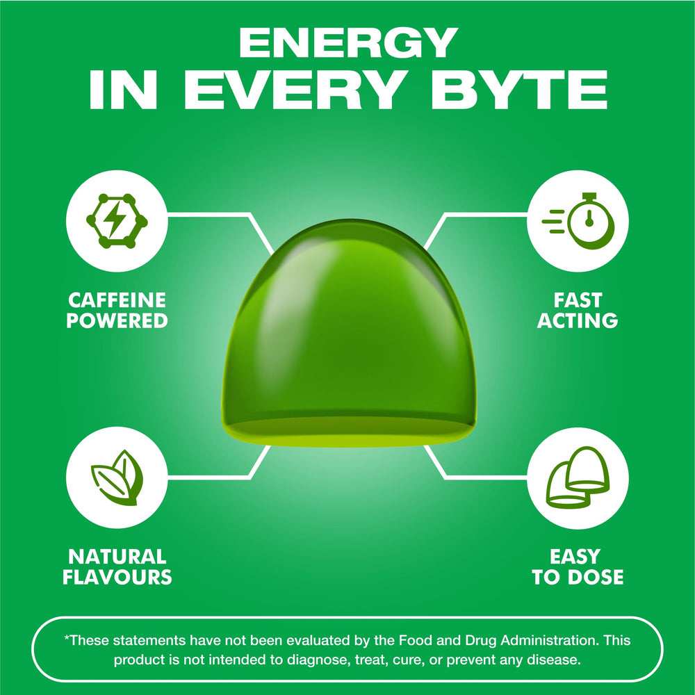 Pocket-sized Energy Bytes packaging beside a running belt.