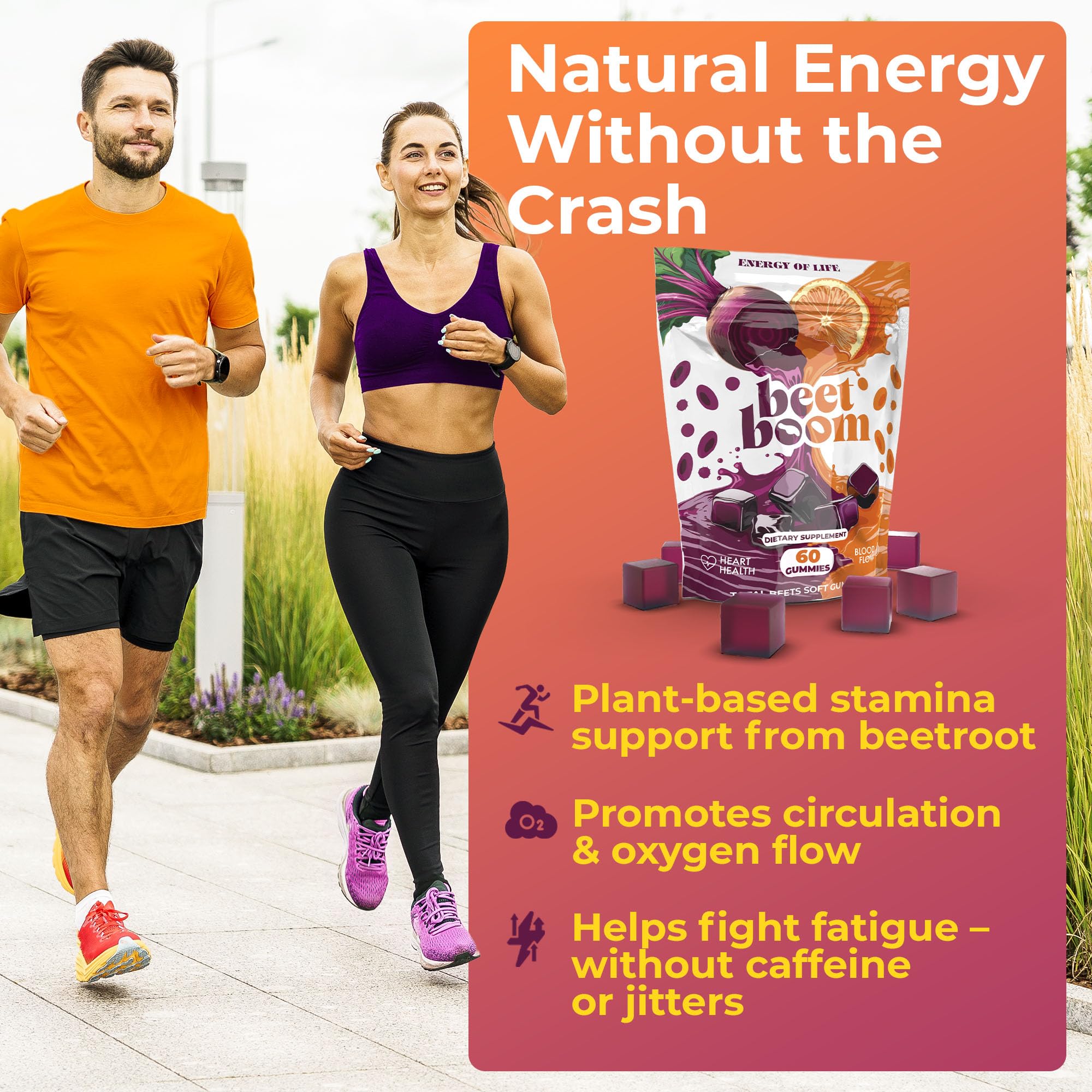 Energy of Life nitric-oxide beet gummies lifestyle shot promoting endurance.