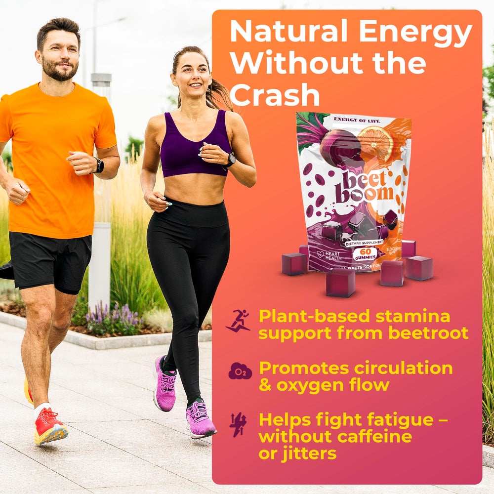 Energy of Life nitric-oxide beet gummies lifestyle shot promoting endurance.