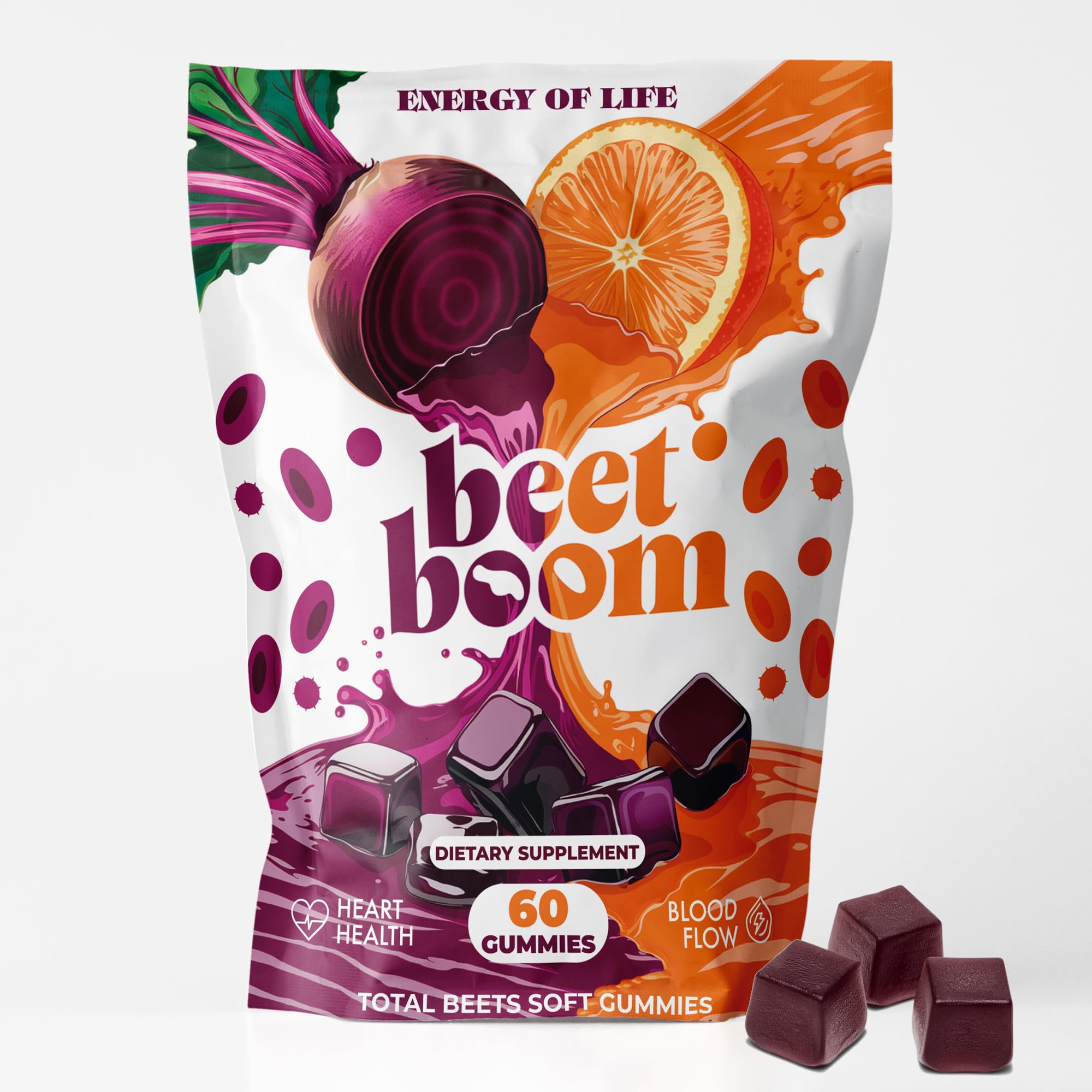 Energy of Life orange beet gummies jar front for daily circulation support.