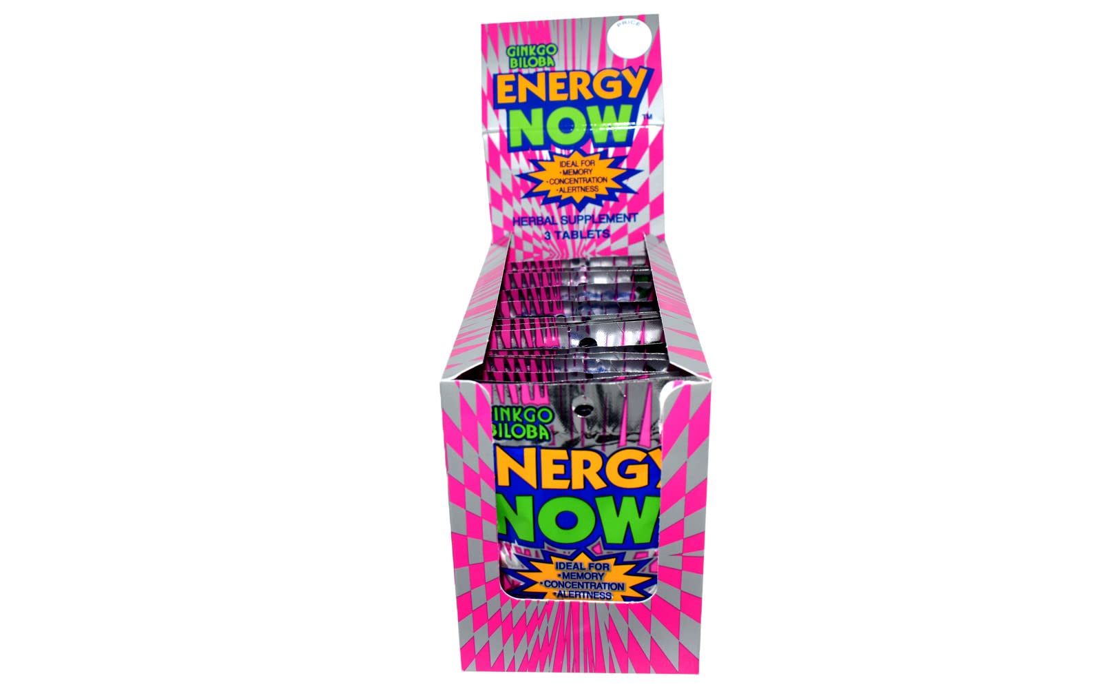 Energy Now Ginkgo Biloba box back shows ingredients and usage notes