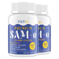 Enerlix SAM-e 1200mg enteric-coated bottle supports mood, joints, and liver wellness.