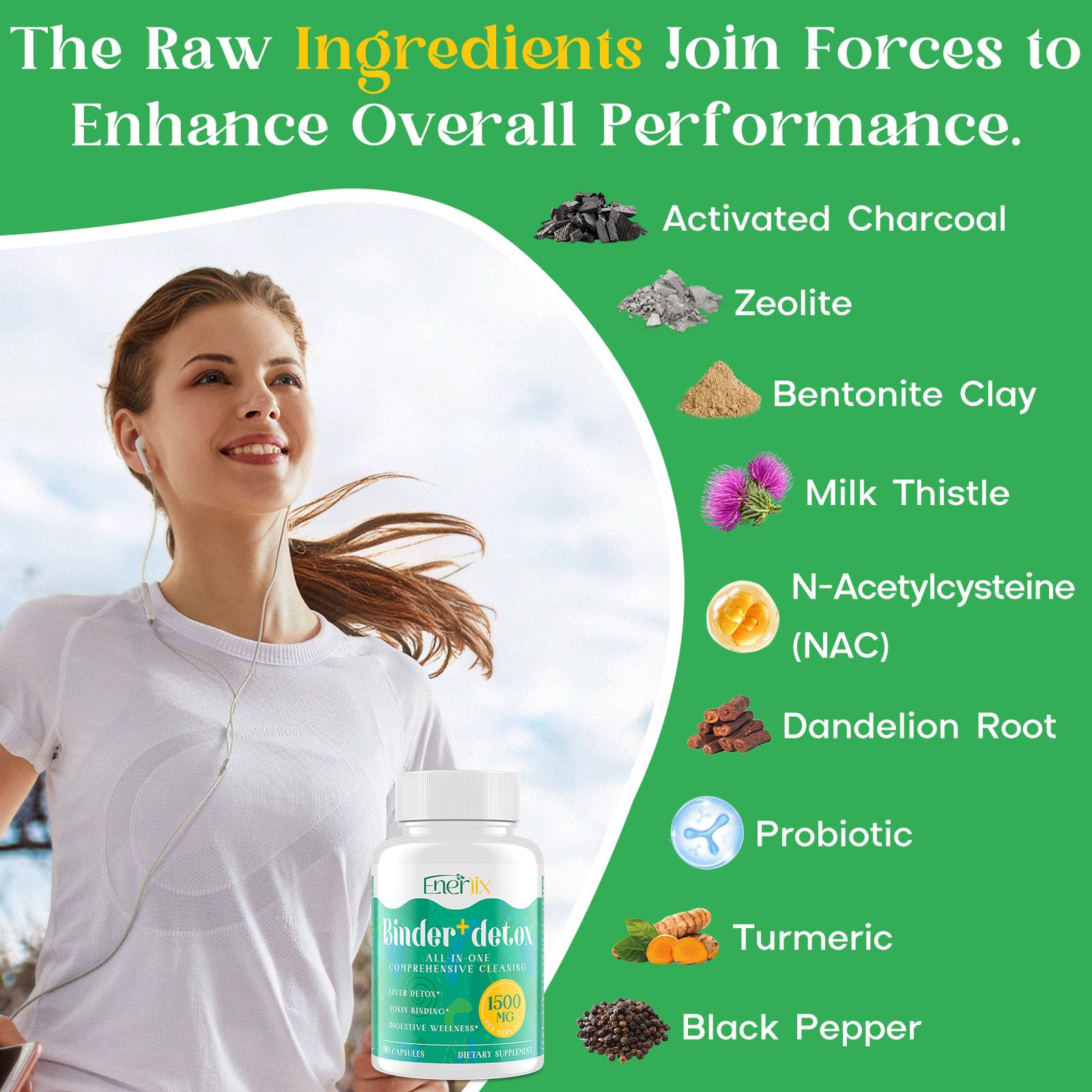 Enerlix zeolite bentonite clay powder highlighting natural detox binding.
