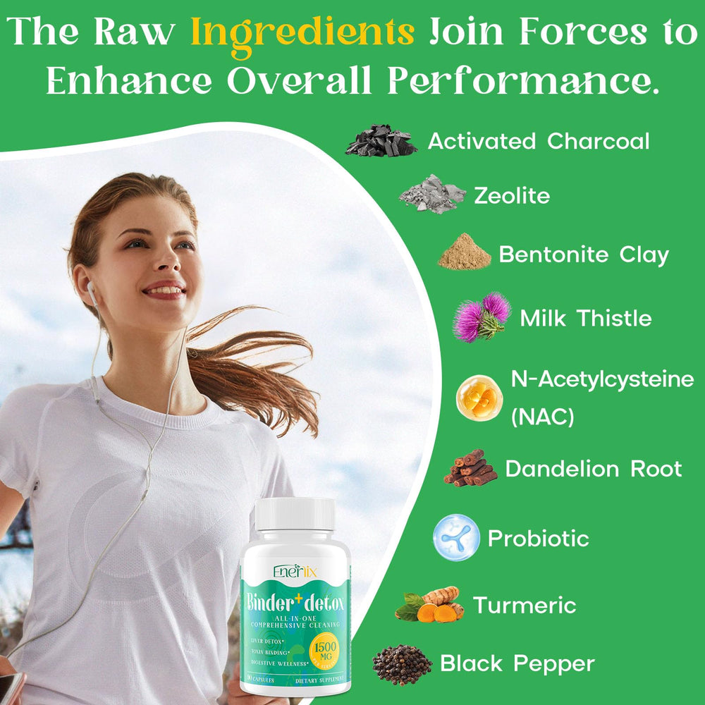 Enerlix zeolite bentonite clay powder highlighting natural detox binding.
