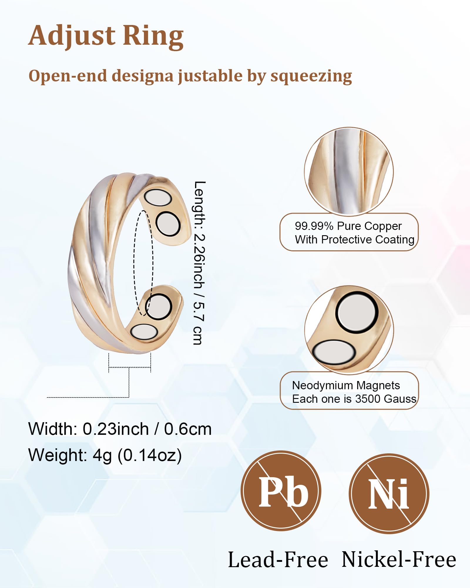 EnerMagiX adjustable copper ring, open design fits many sizes for comfortable wear.