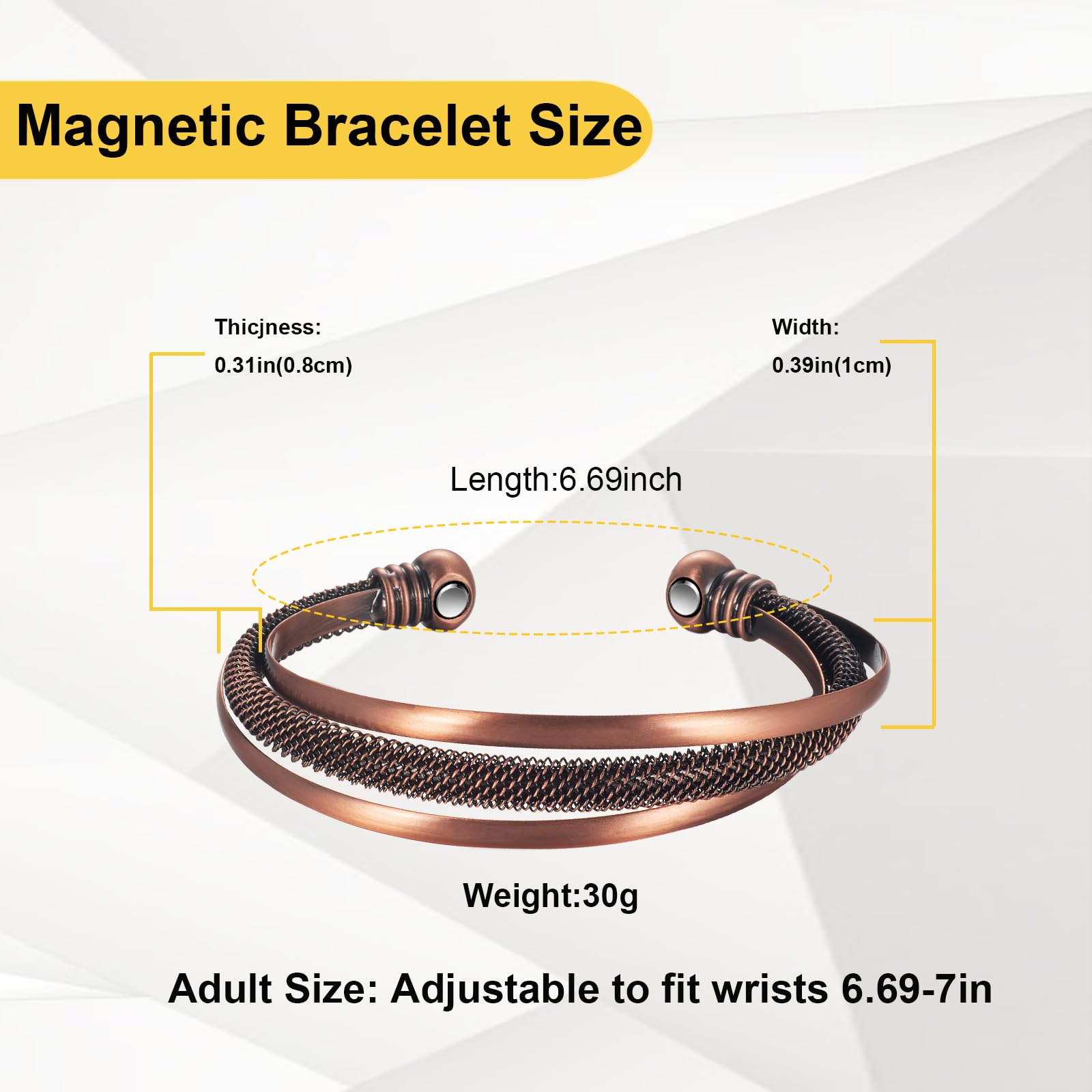 EnerMagiX copper bracelet with magnets — two magnets for everyday wear.