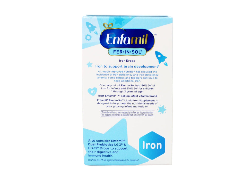 Enfamil Fer-In-Sol drops being dosed directly into the mouth.
