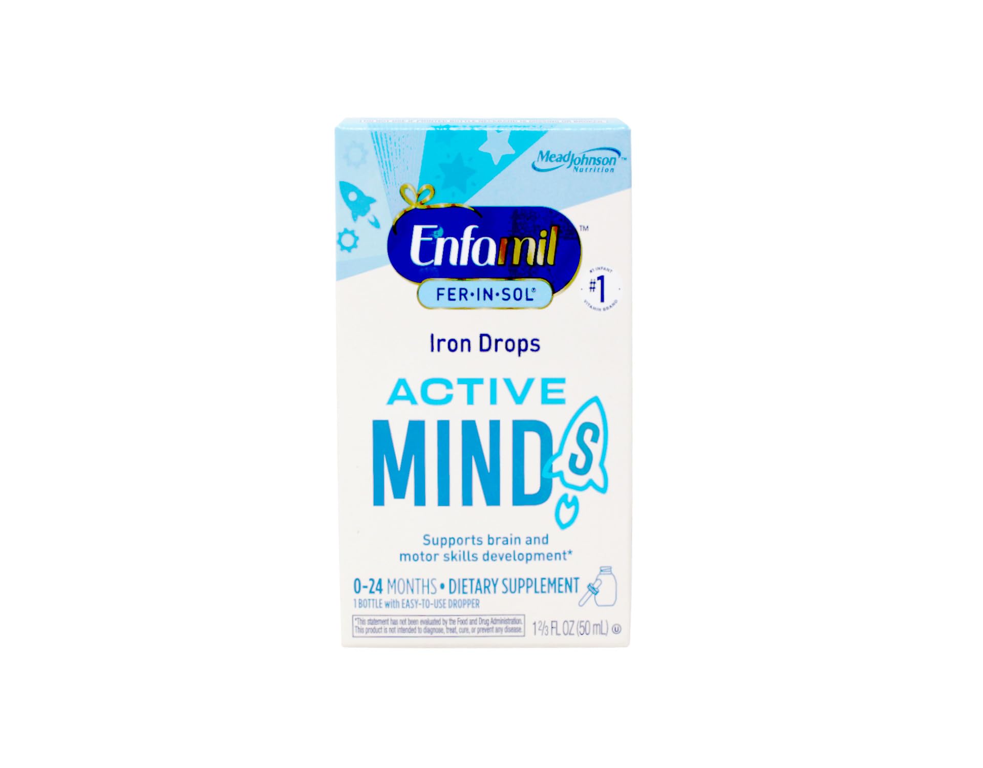 Enfamil Fer-In-Sol dropper shown for easy direct dosing.