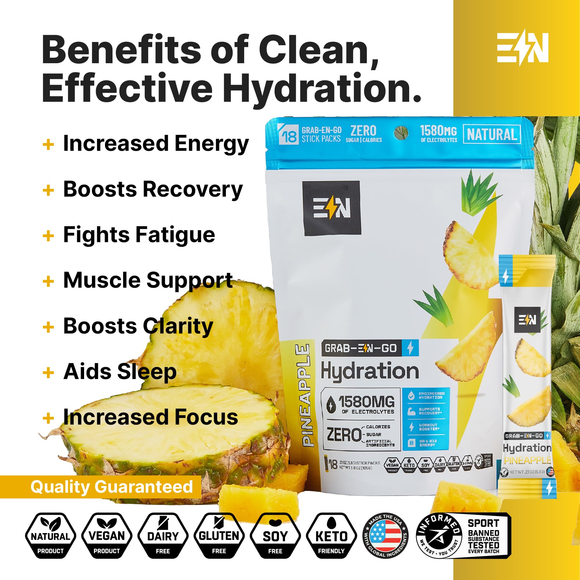 Engineered Nutrition zero-calorie hydration powder with pineapple flavor