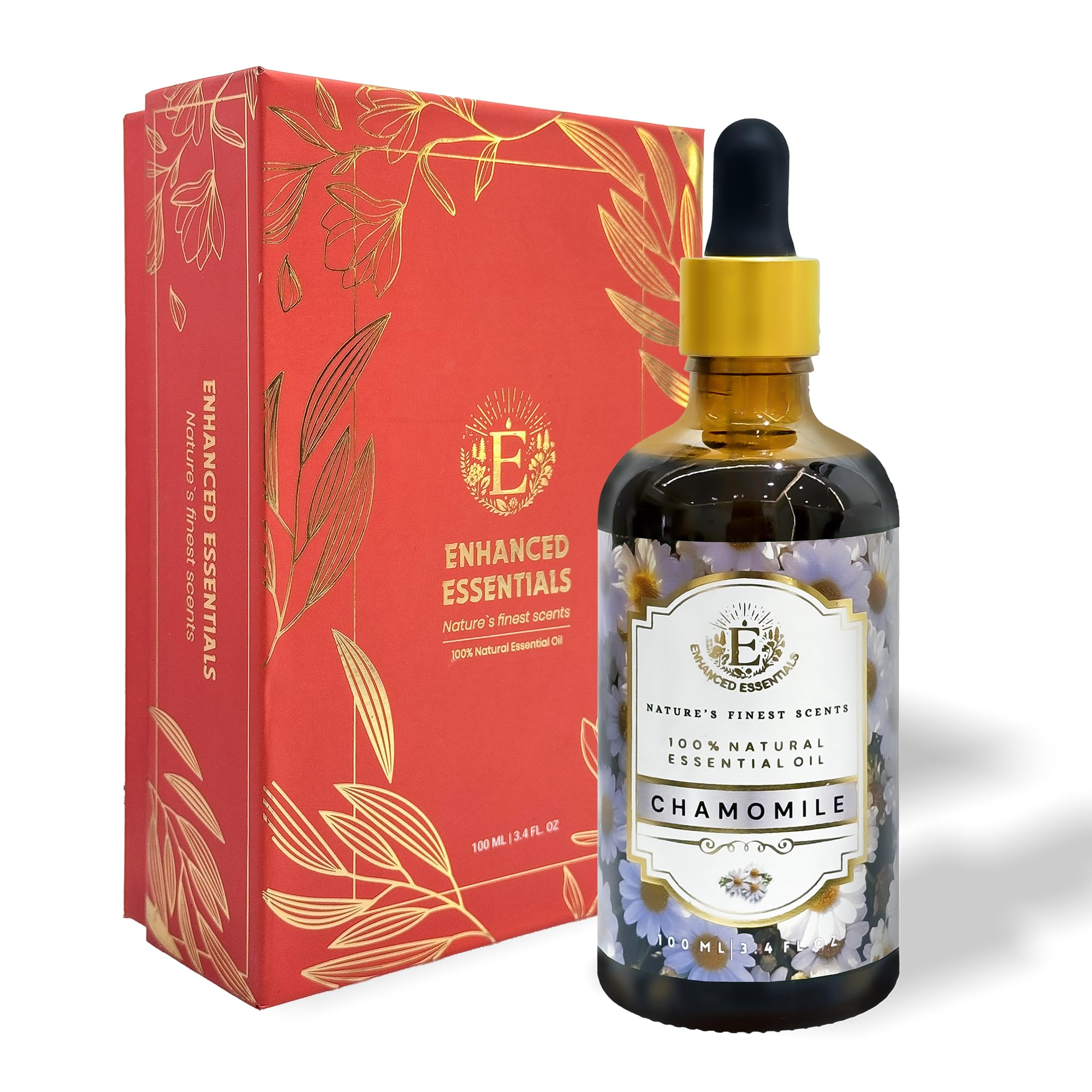 Enhanced Essentials Chamomile oil bottle with amber glass and dropper for precise application