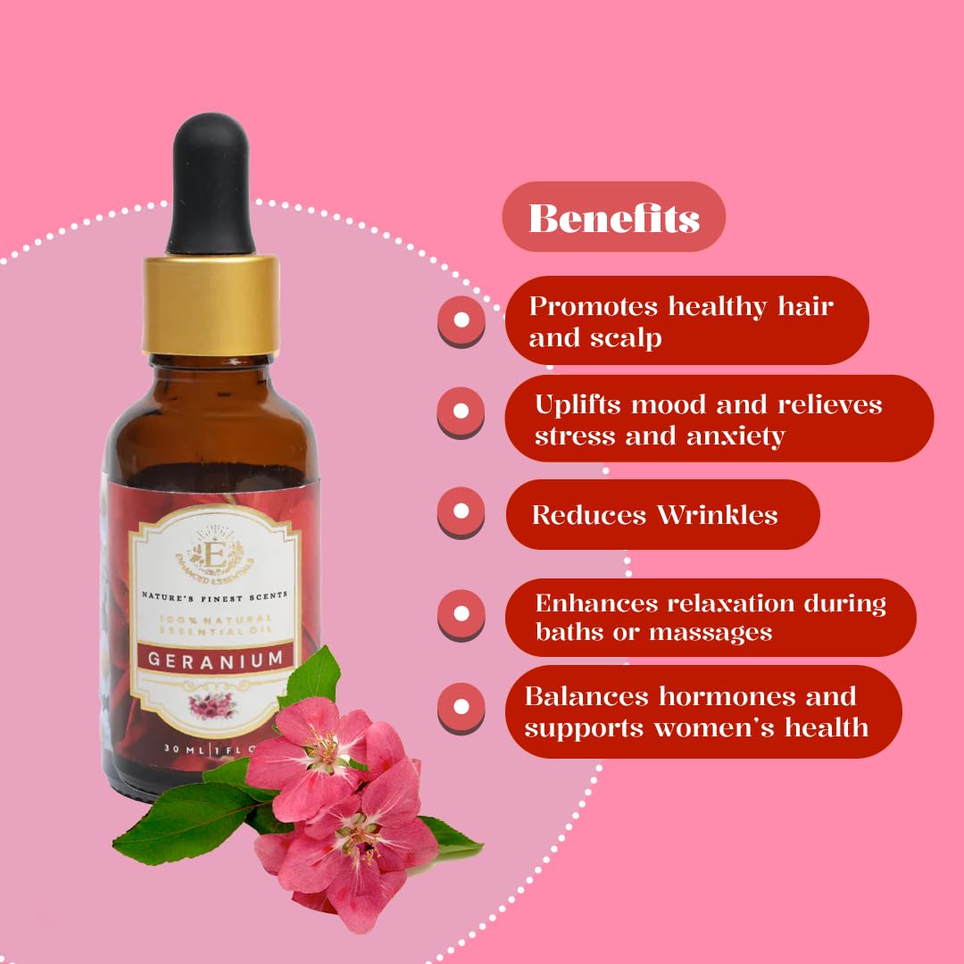 Enhanced Essentials geranium amber bottle protecting oil and preserving purity