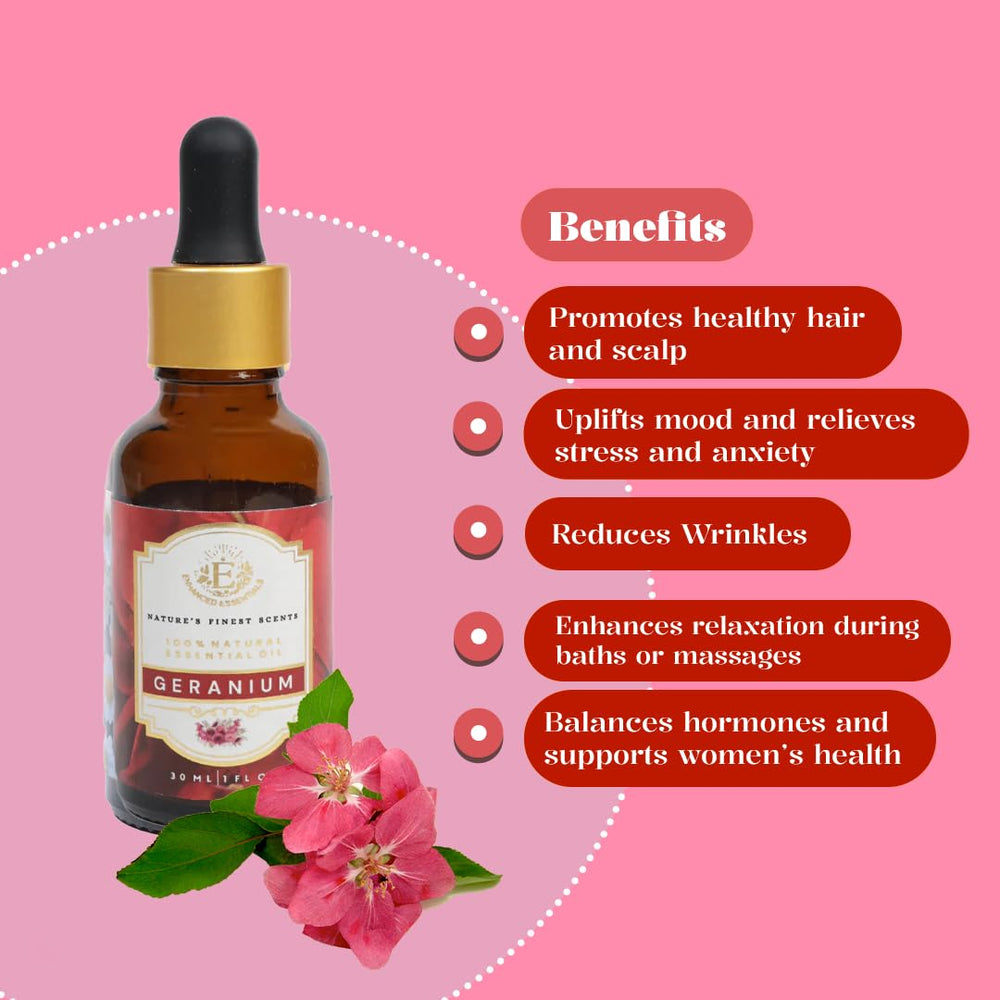 Enhanced Essentials geranium amber bottle protecting oil and preserving purity