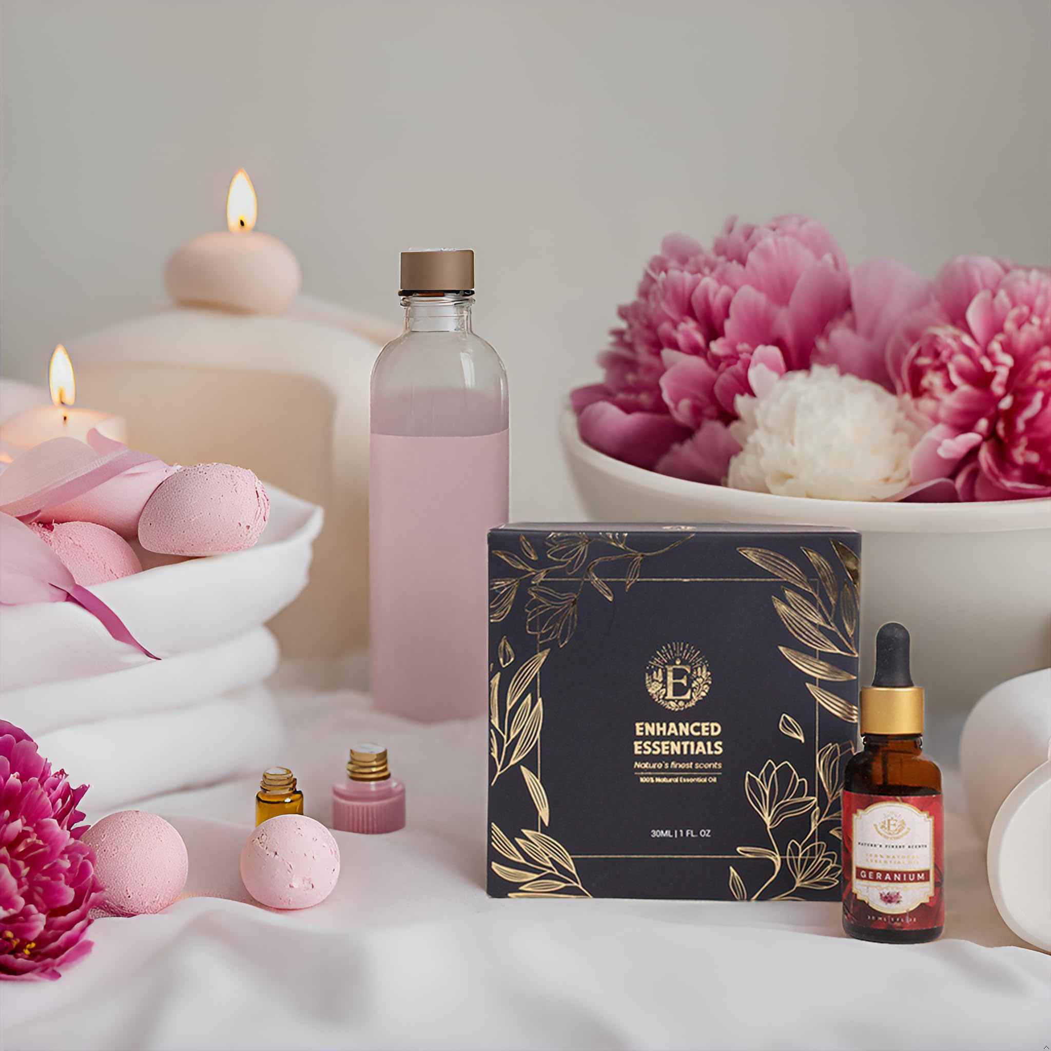 Enhanced Essentials geranium bath soak for a soothing spa moment
