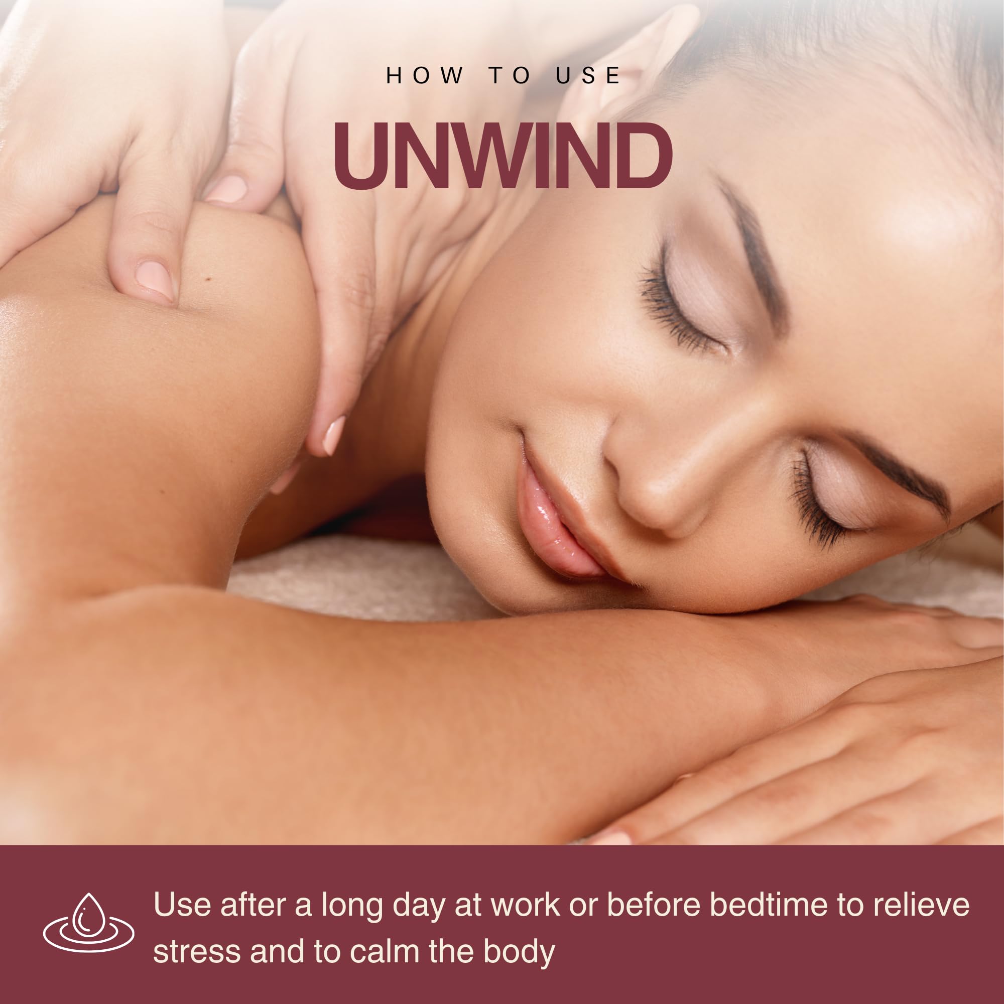 Enhanced Essentials Unwind post-shower oil nourishes skin after bath.