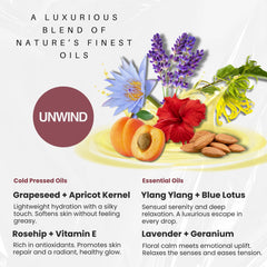 Enhanced Essentials Unwind rosehip-apricot ingredients deliver nourishing moisture.