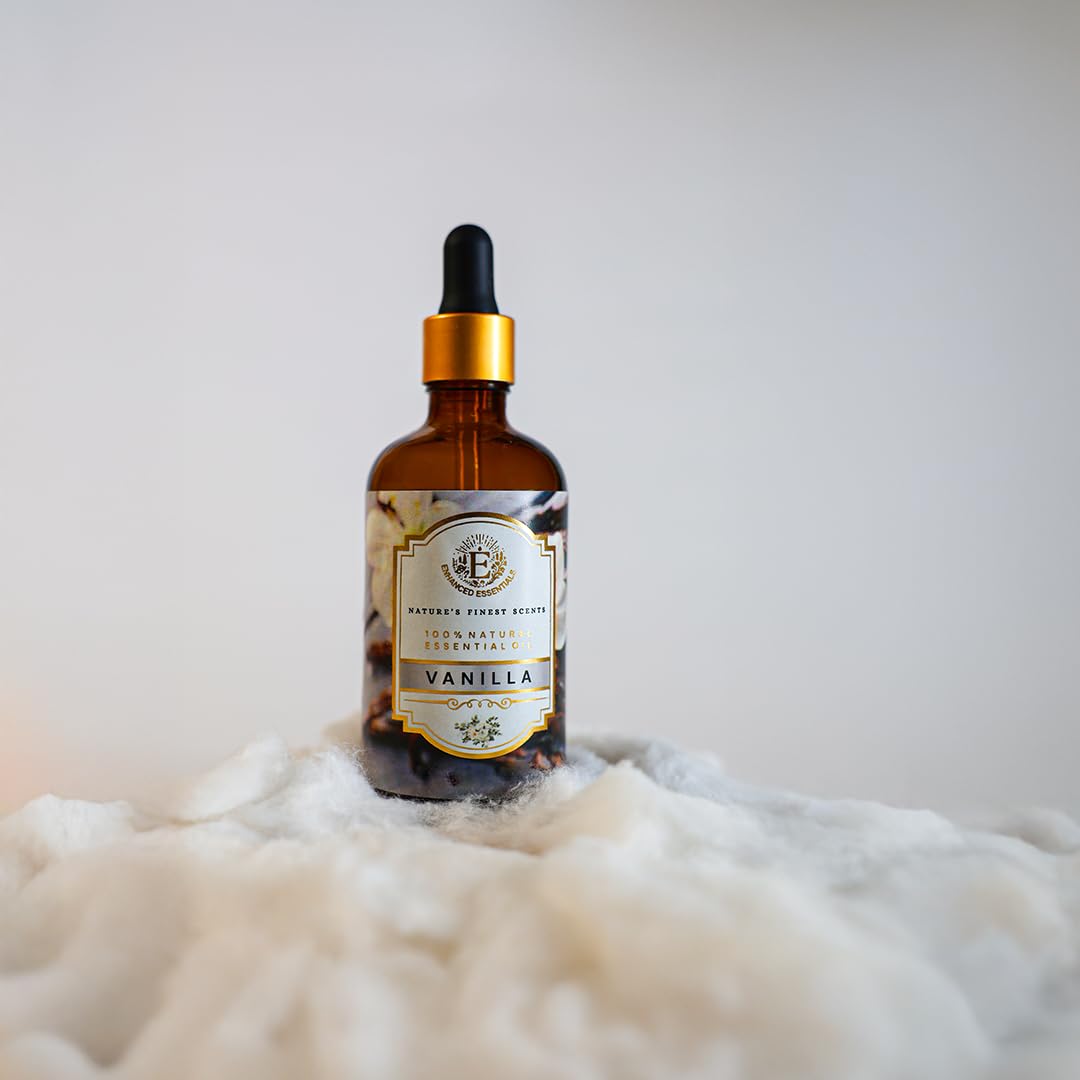 Enhanced Essentials Vanilla Oil in diffuser creates a warm, inviting atmosphere for relaxation.