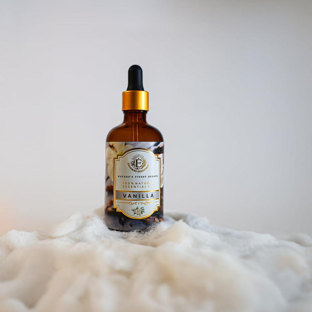 Enhanced Essentials Vanilla Oil in diffuser creates a warm, inviting atmosphere for relaxation.