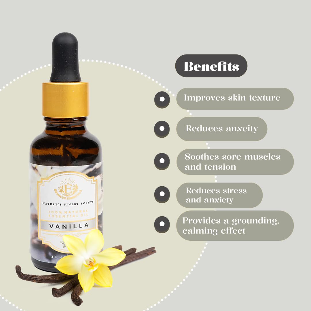 Enhanced Essentials Vanilla Oil applied with carrier oil nourishes and hydrates the skin.