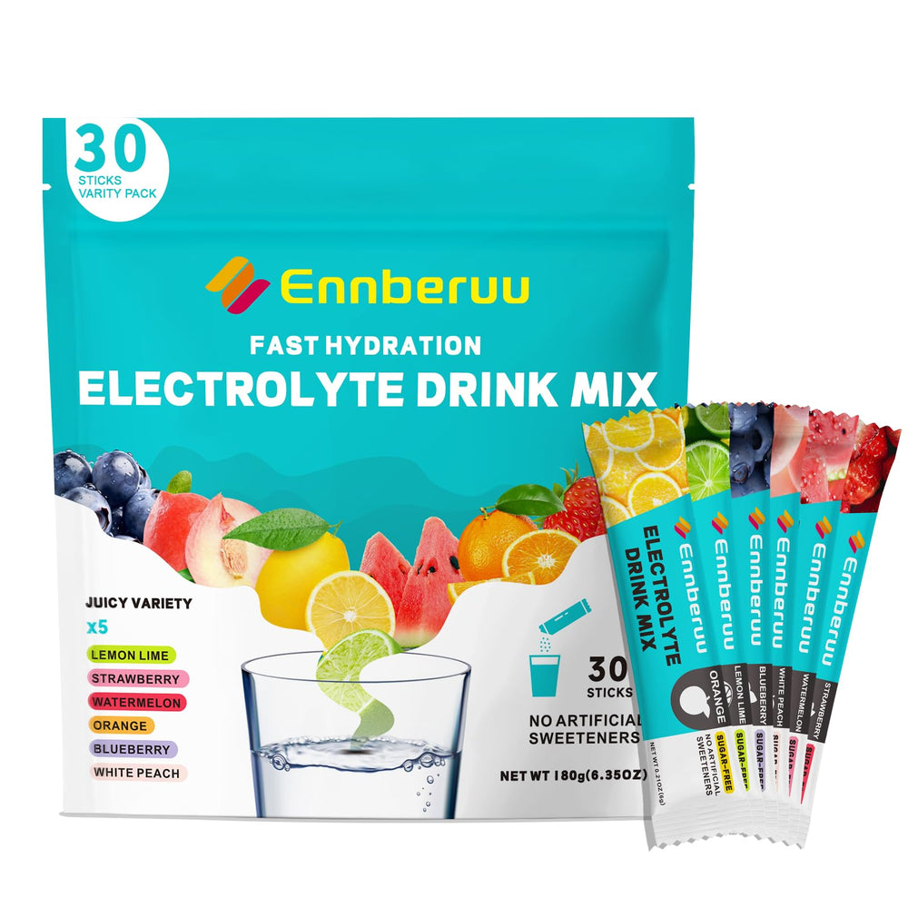 EnnbeRuu electrolytes powder packets sticks for on-the-go hydration and mental focus