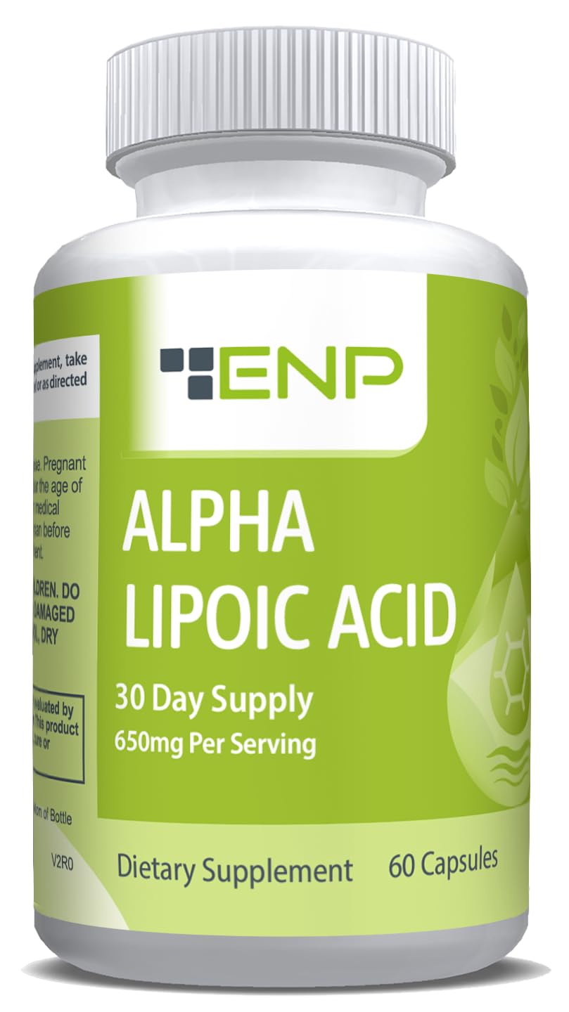 ENP Alpha Lipoic Acid bottle showing 650mg formula for energy metabolism.