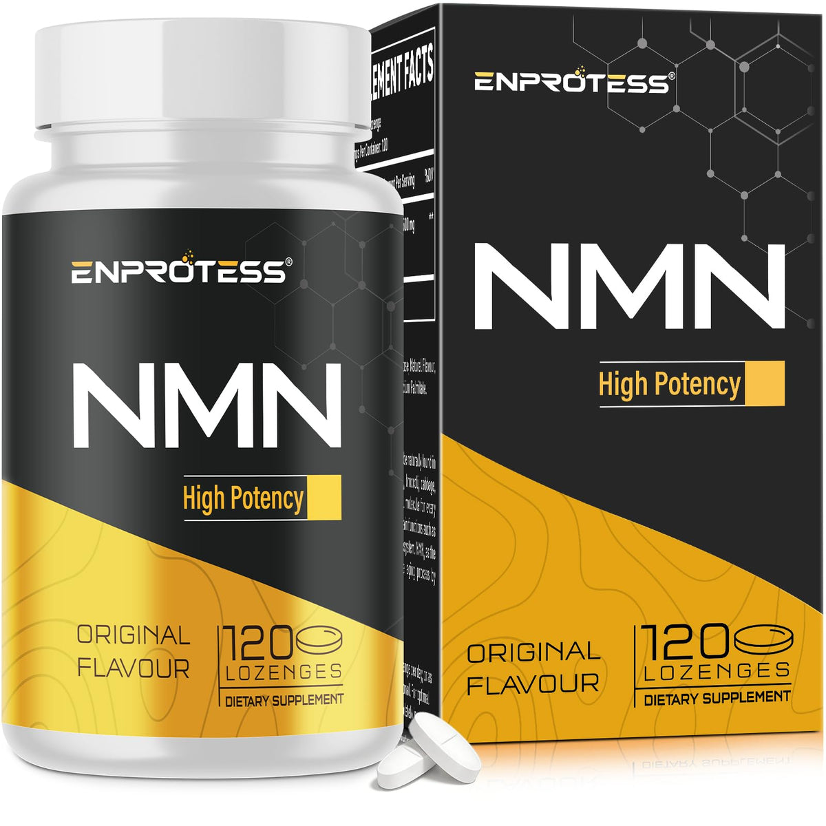 Enprotess Sublingual NMN bottle front view for convenient 120-day supply.