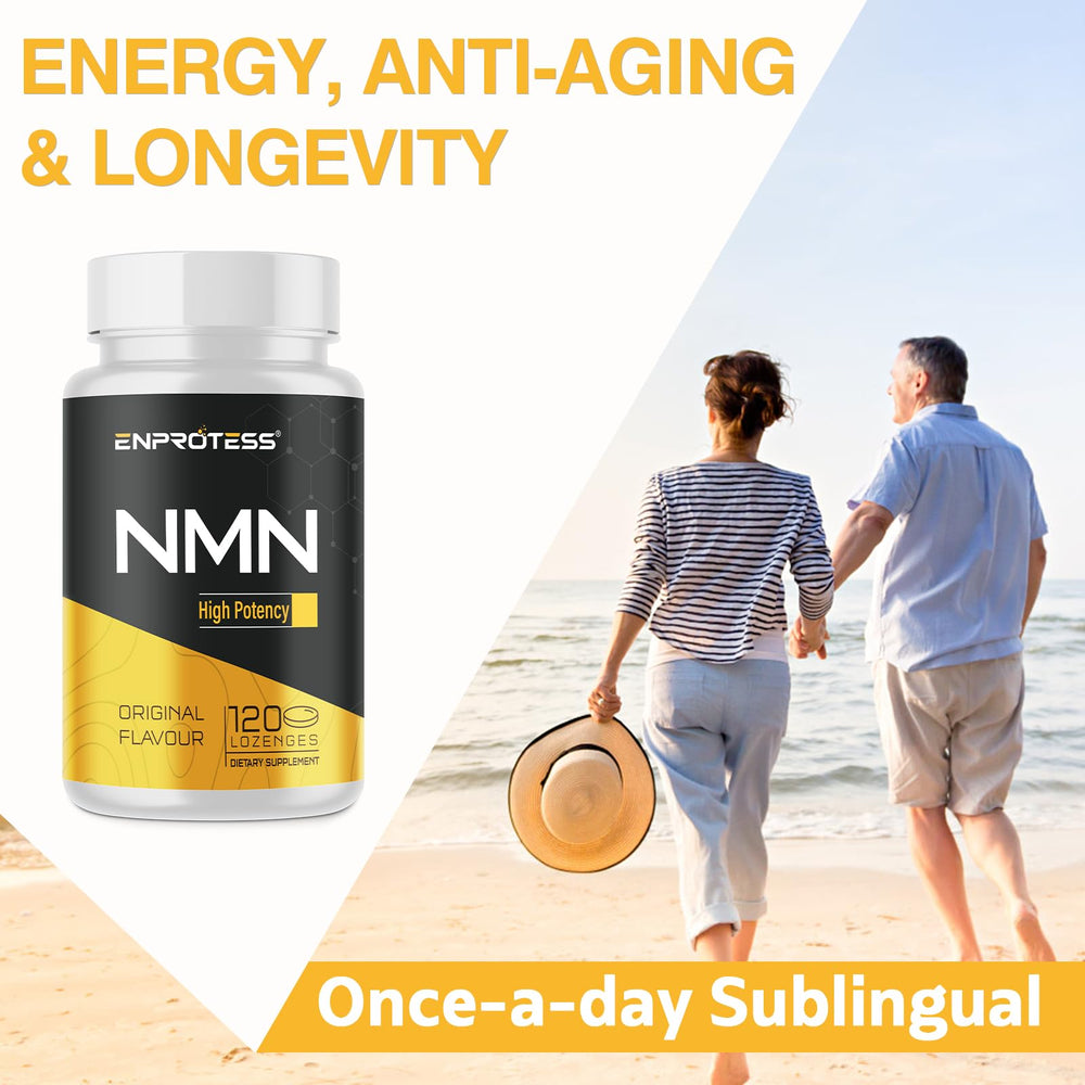 Enprotess NMN bottle with glass of water during morning routine.