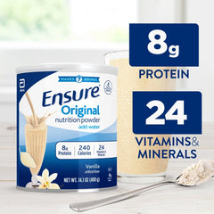 Ensure Original Vanilla label closeup highlighting 24 vitamins and minerals