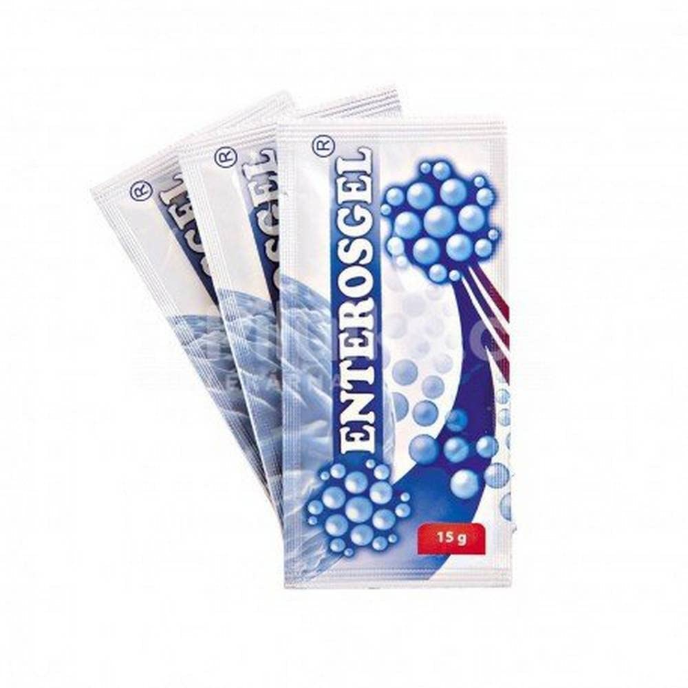 Enterosgel detox gel front view showing 3 x 22.5 g sachets for gut support