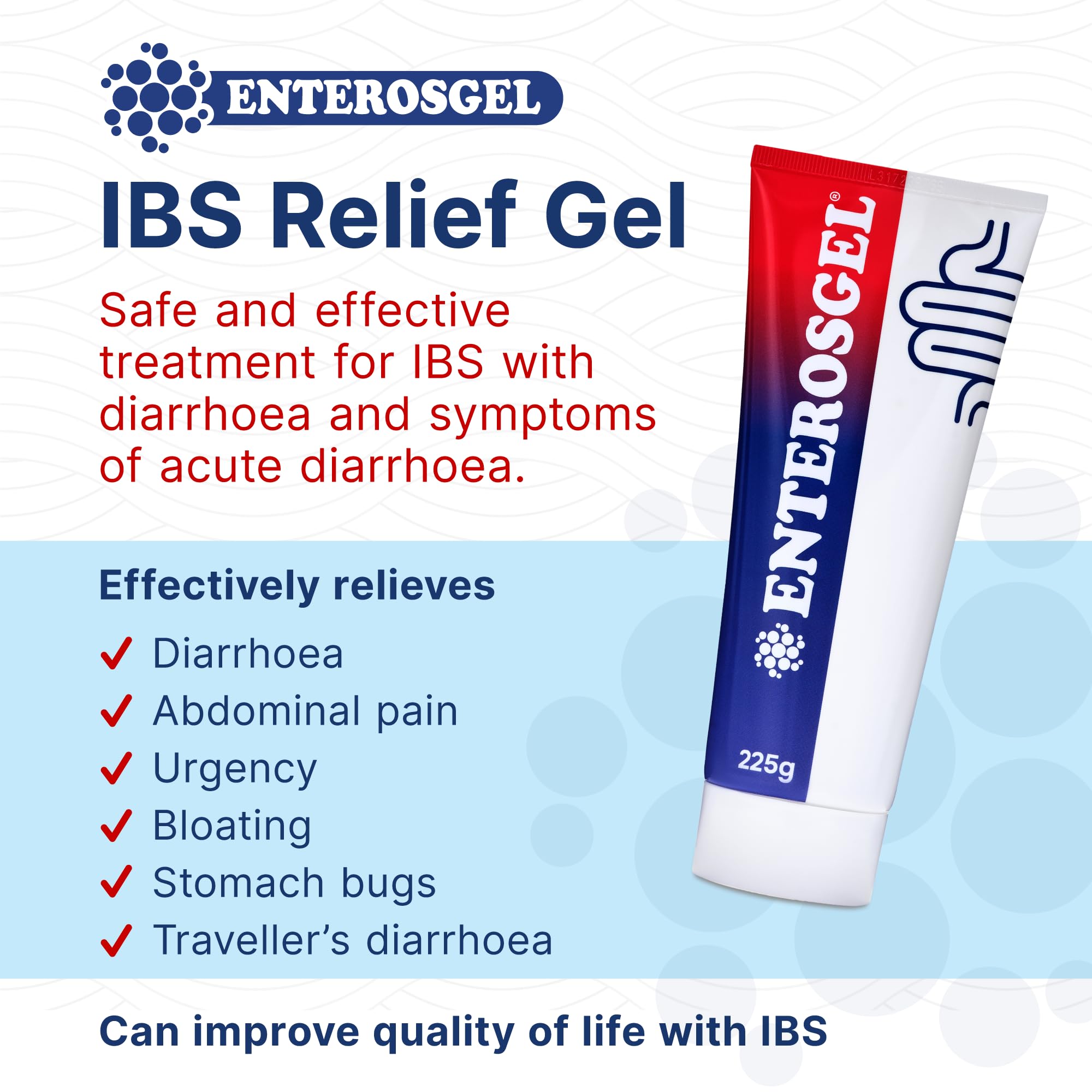 Enterosgel 225 g tube back label highlights usage details for safe handling.