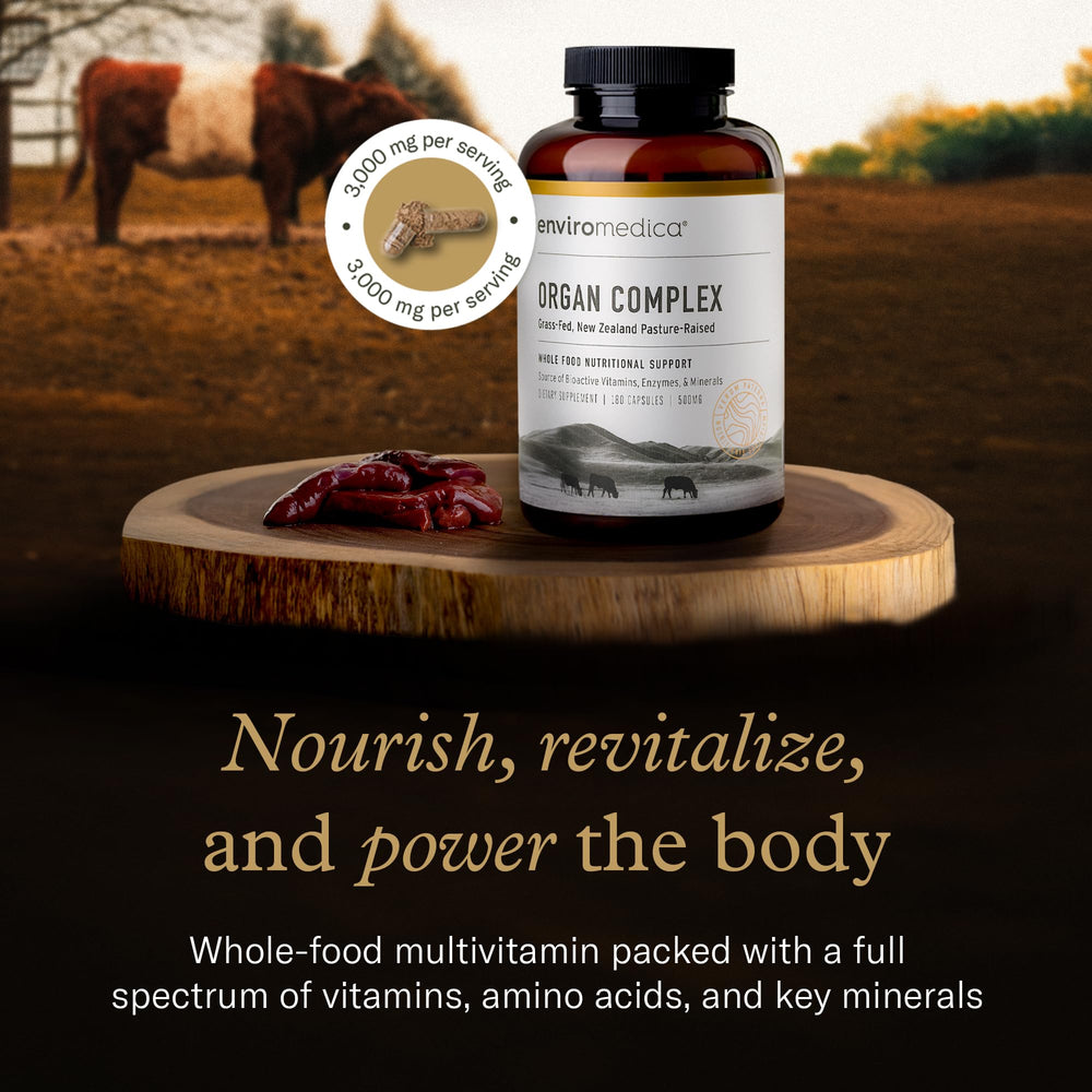 Enviromedica Grass-Fed Organ Complex bottle back details ingredients and daily use directions
