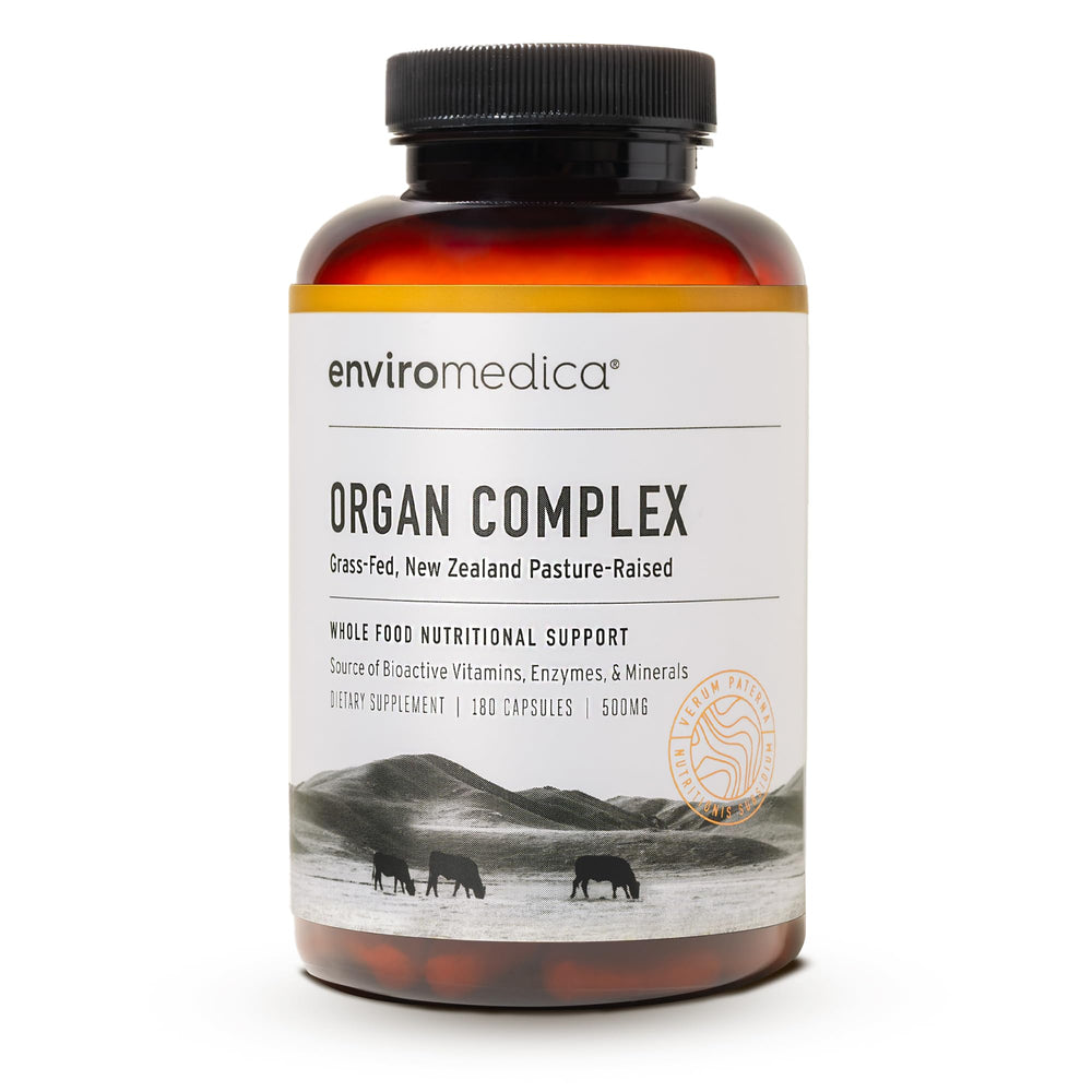 Enviromedica Grass-Fed Organ Complex bottle front promotes daily vitality with nutrient-dense organs