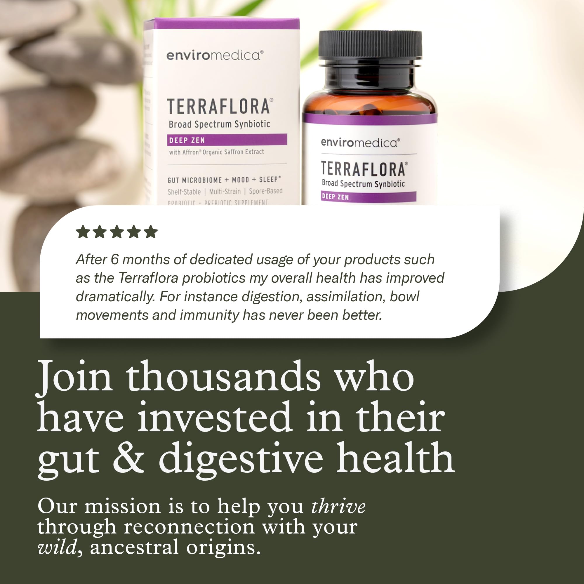 Enviromedica Terraflora Deep Zen Synbiotic packaging appeals to both men and women for daily wellness.