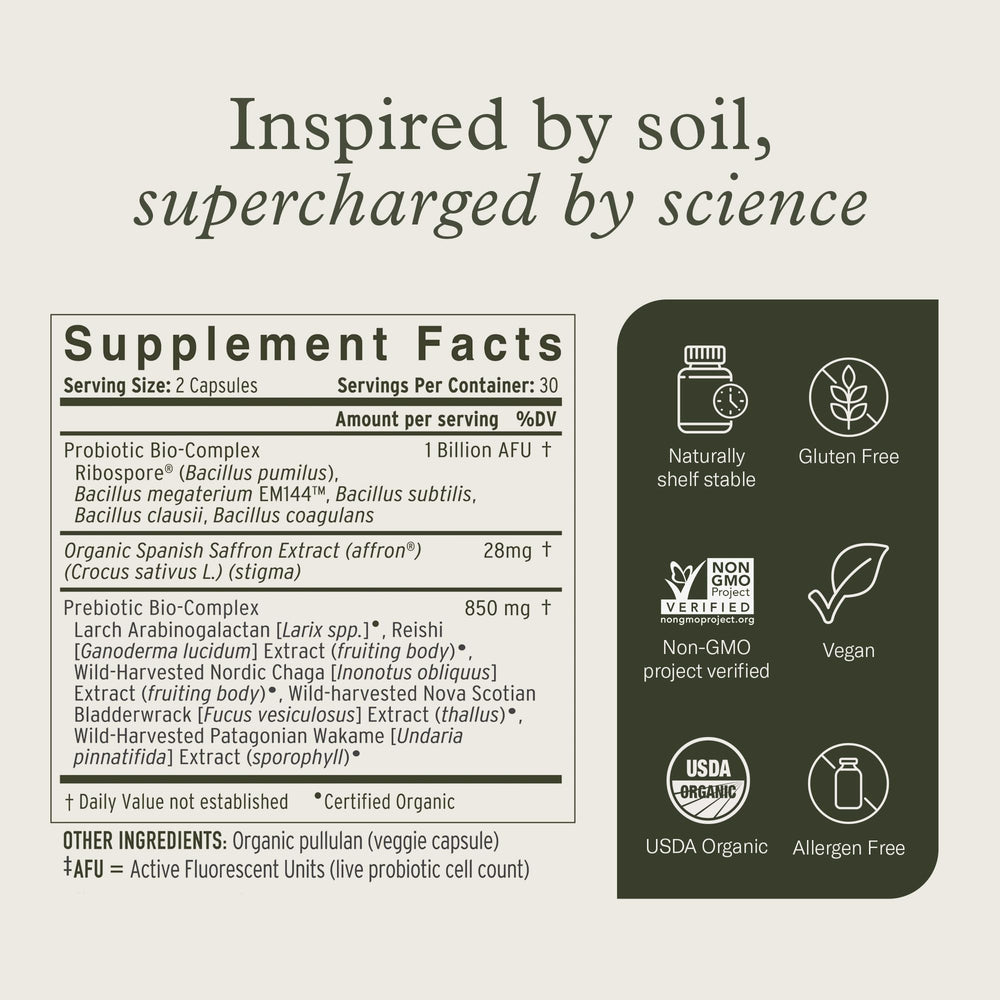 Enviromedica Terraflora Deep Zen Synbiotic features saffron and prebiotics for potential mood and digestive balance.