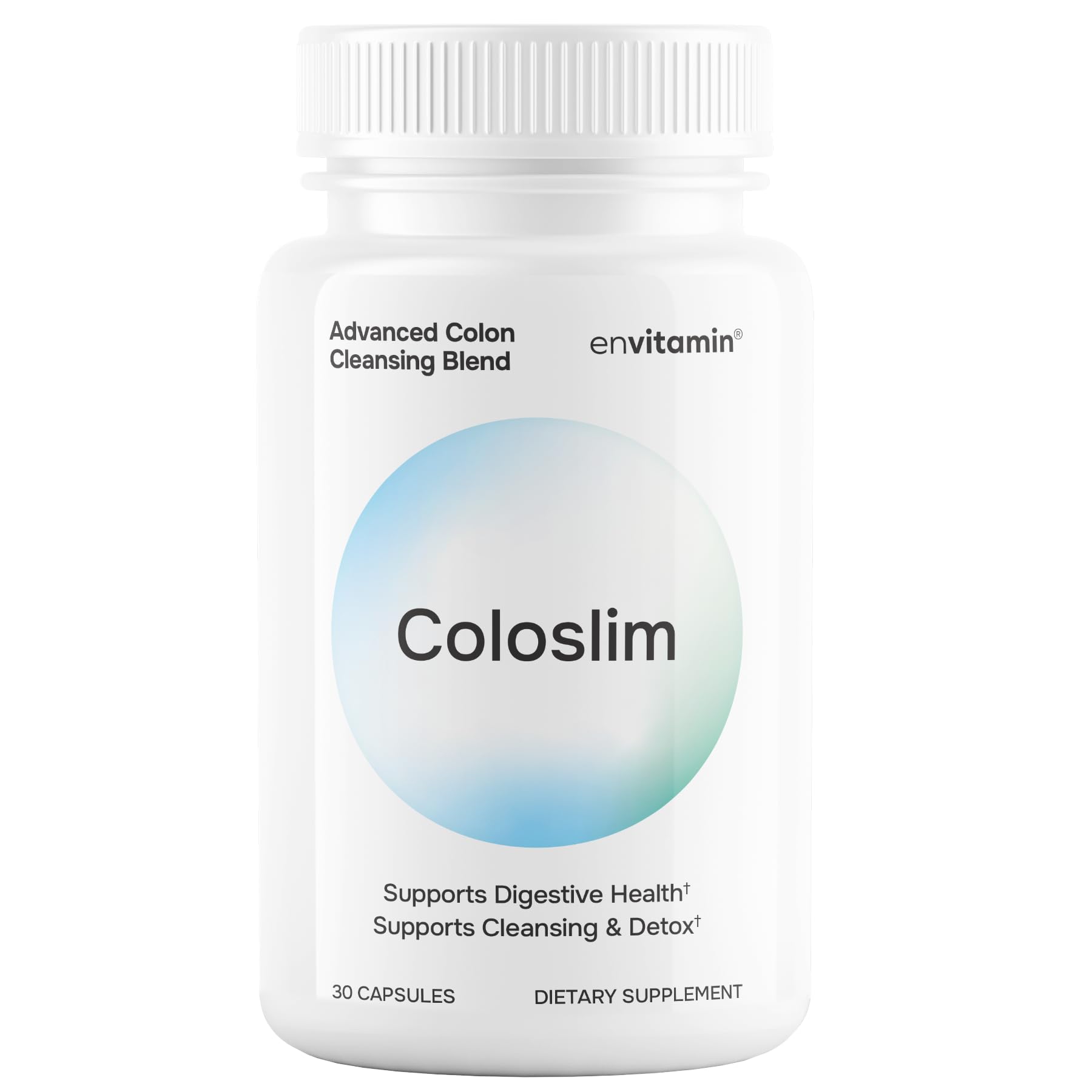 envitamin Coloslim bottle closeup for gentle digestive wellness.