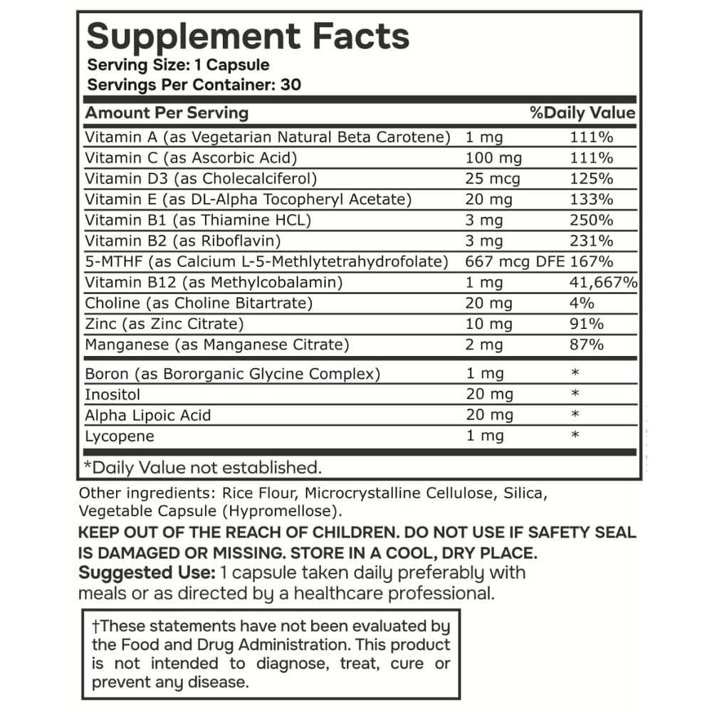 envitamin methylated multivitamin bottle side view emphasizing packaging