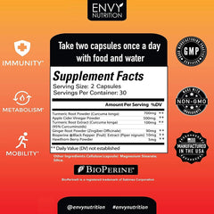 Envy Nutrition turmeric-ginger bottle on shelf, symbolizing immune and metabolism support.