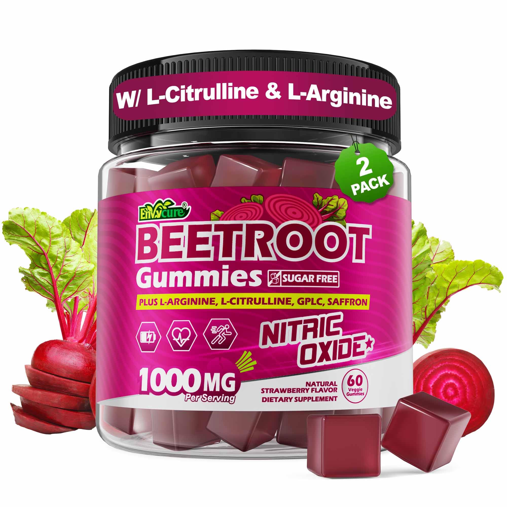 EnvyCure Beetroot Gummies bottle promoting circulation support and daily energy.