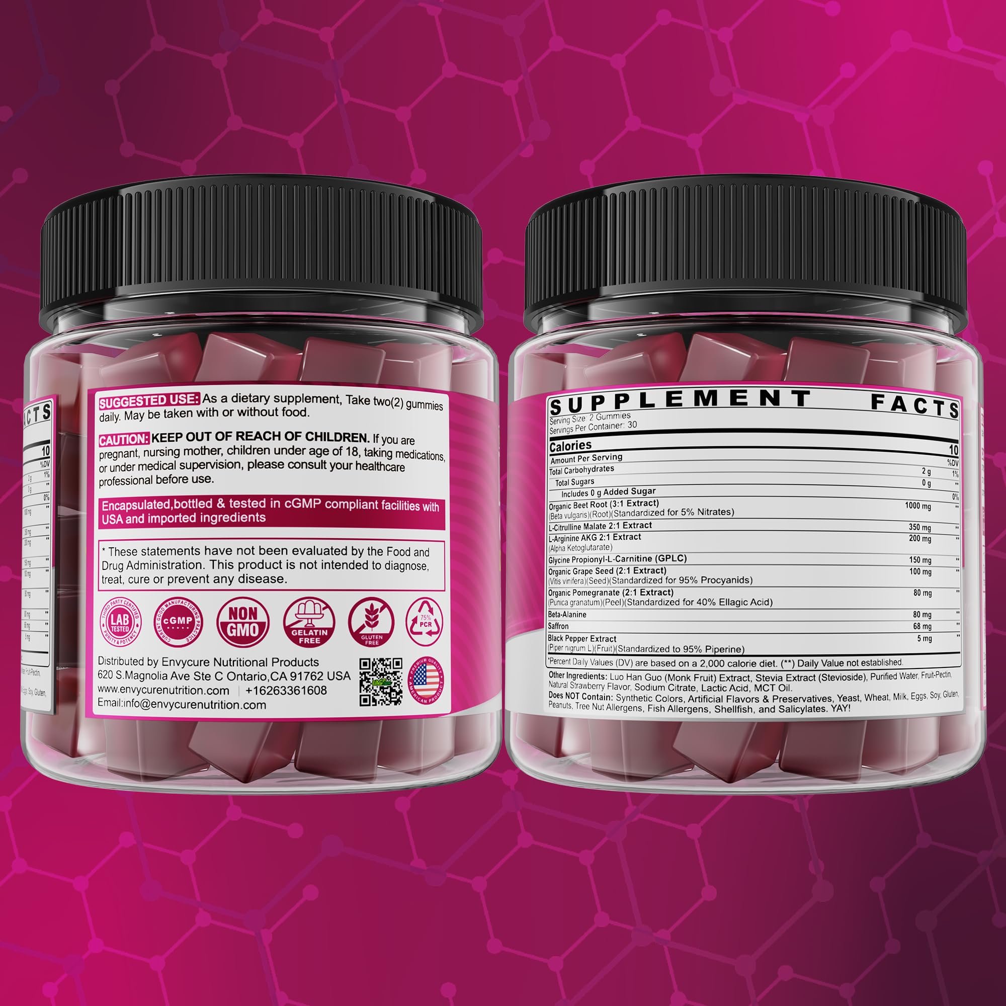 GMP seal on EnvyCure packaging indicating quality controls and safety.