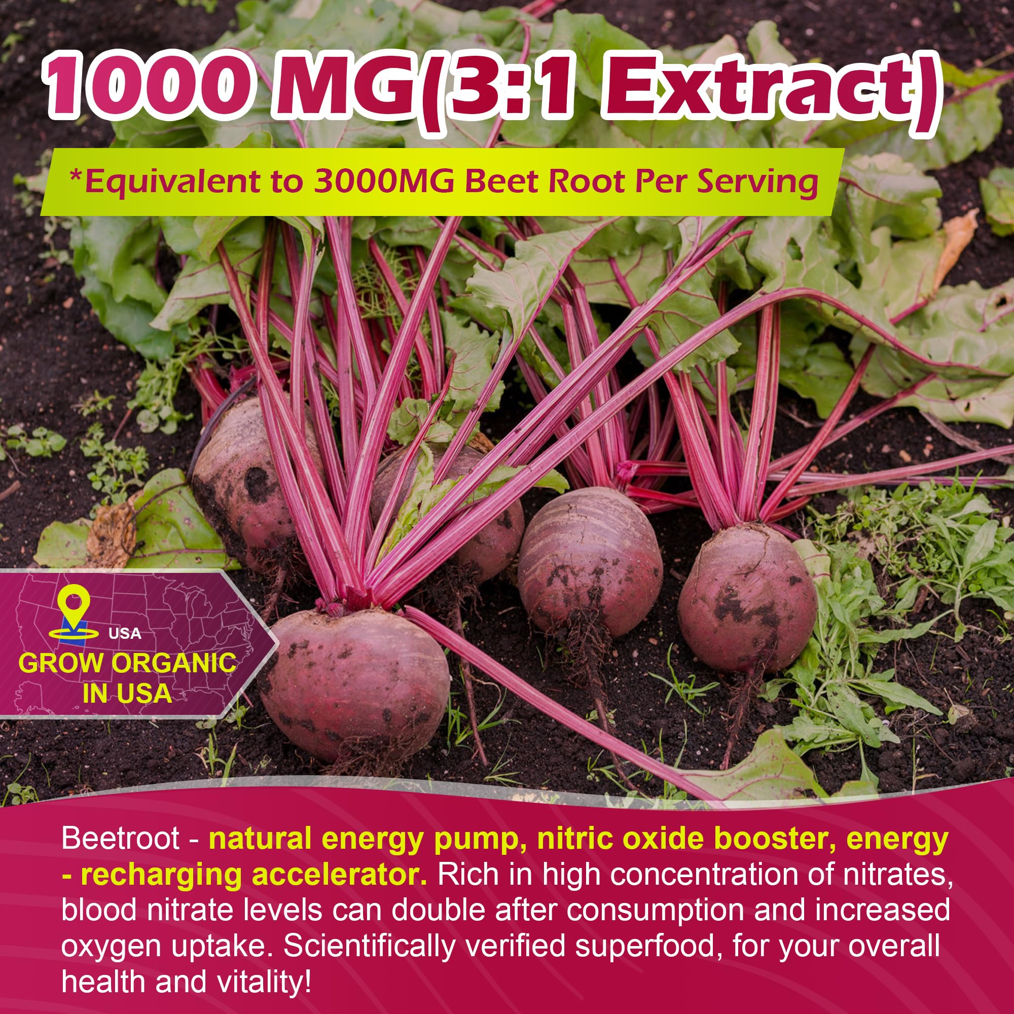 Label detail showing organic beetroot and nitric oxide ingredients.
