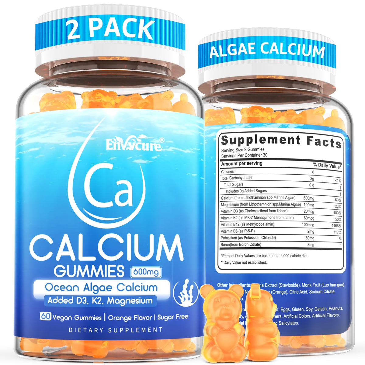 EnvyCure Calcium Gummies bottle with orange flavor for daily bone support