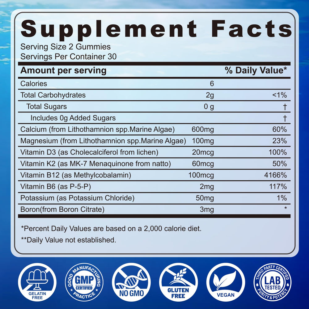 Close-up of EnvyCure label showing algae calcium ingredients