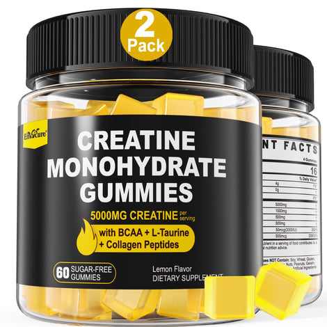 EnvyCure Creatine Gummies bottle shows lemon flavor for convenient workouts
