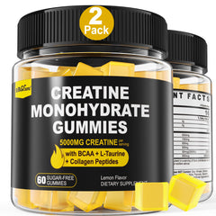 EnvyCure Creatine Gummies bottle shows lemon flavor for convenient workouts