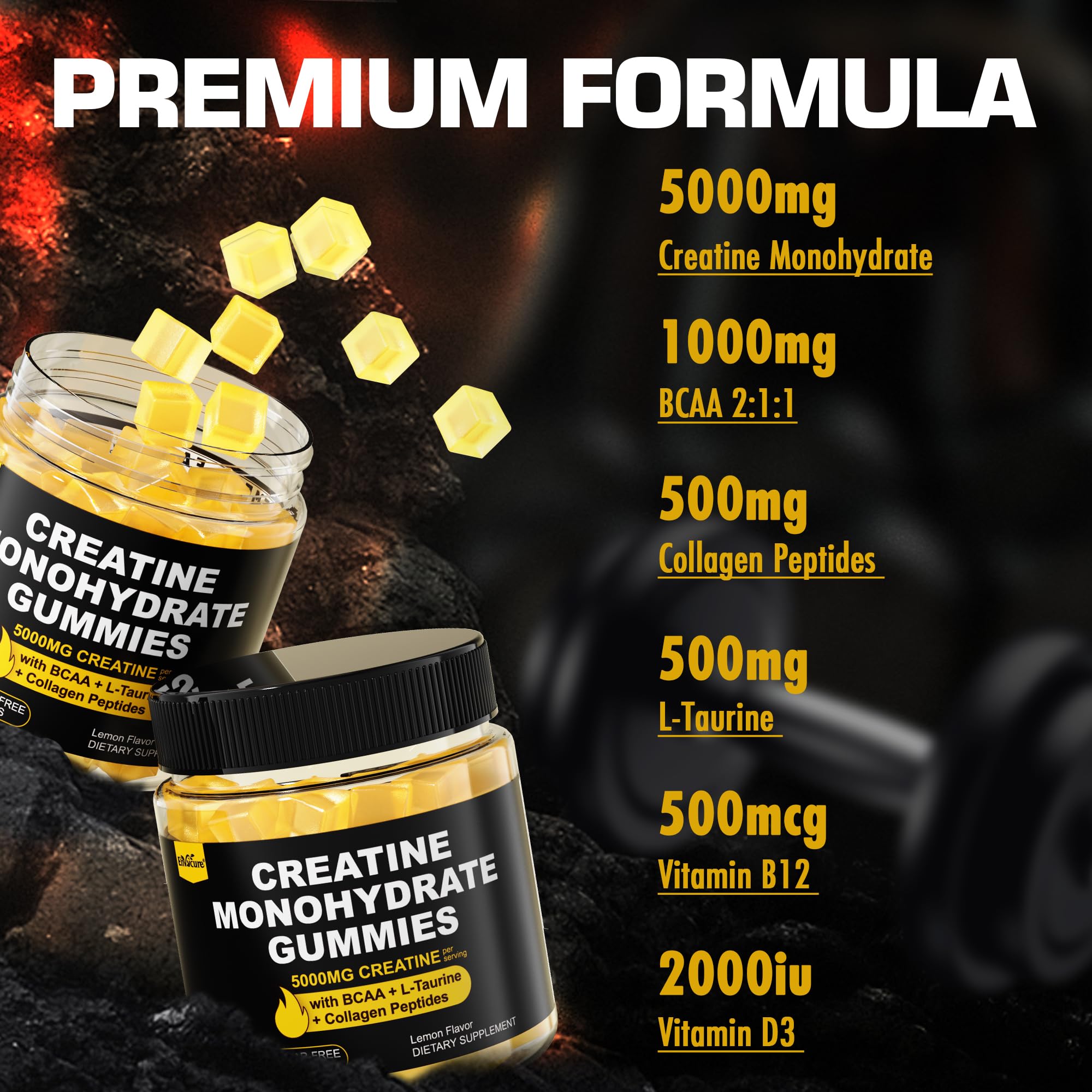 EnvyCure Creatine Gummies lemon packaging front view