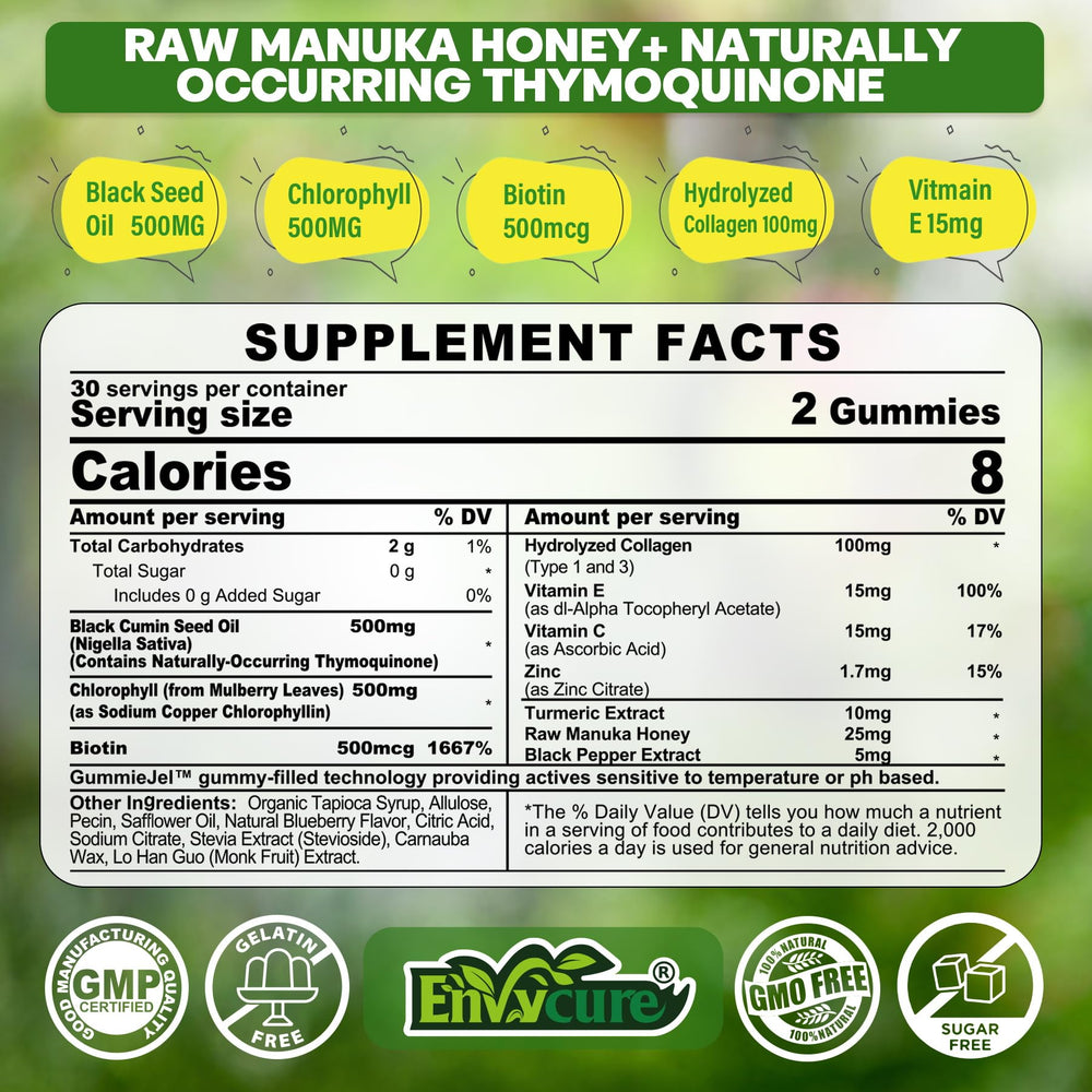 EnvyCure gummy texture closeup highlights appealing bite-sized nutrition.
