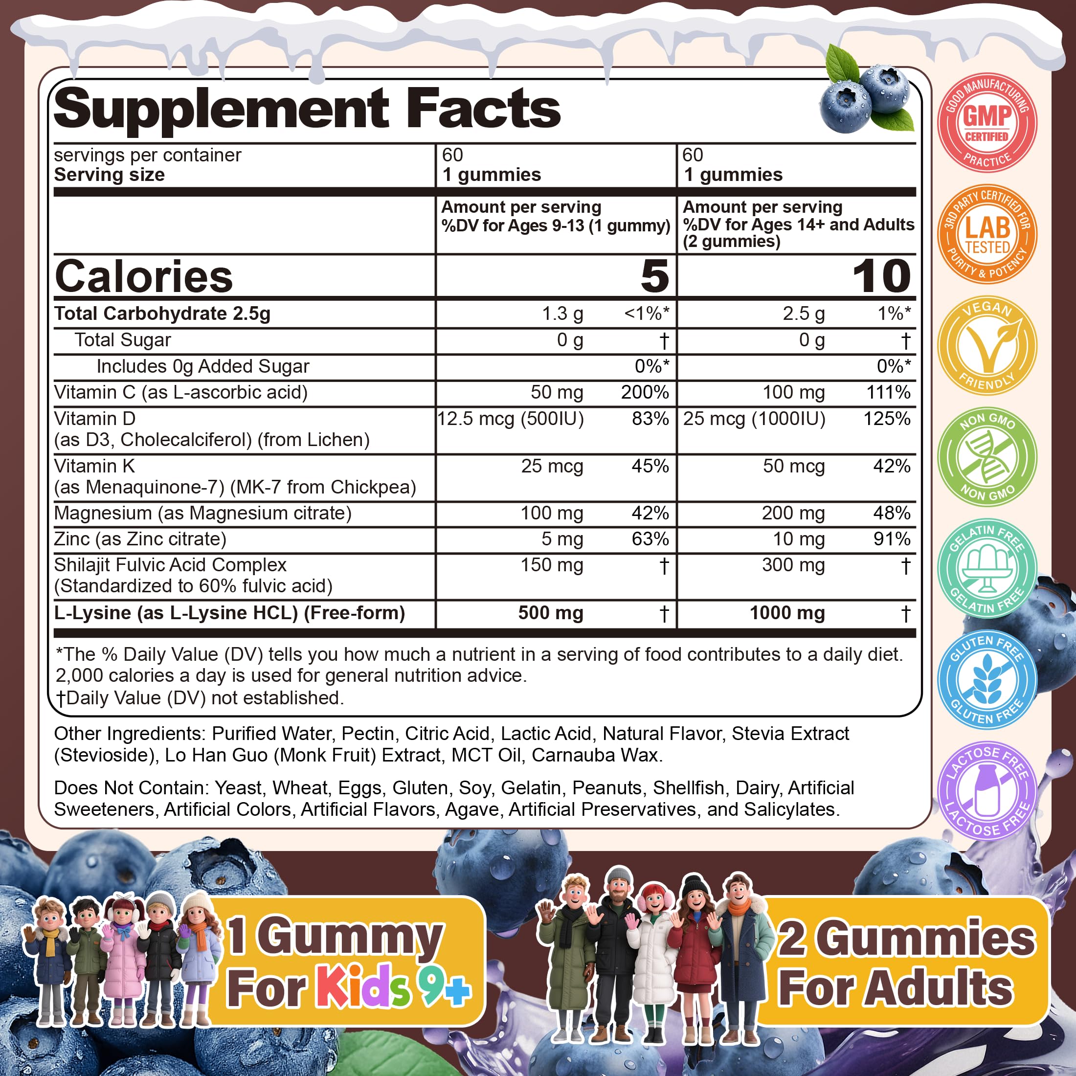 EnvyCure L-Lysine Gummies pour showing daily dosage and easy use