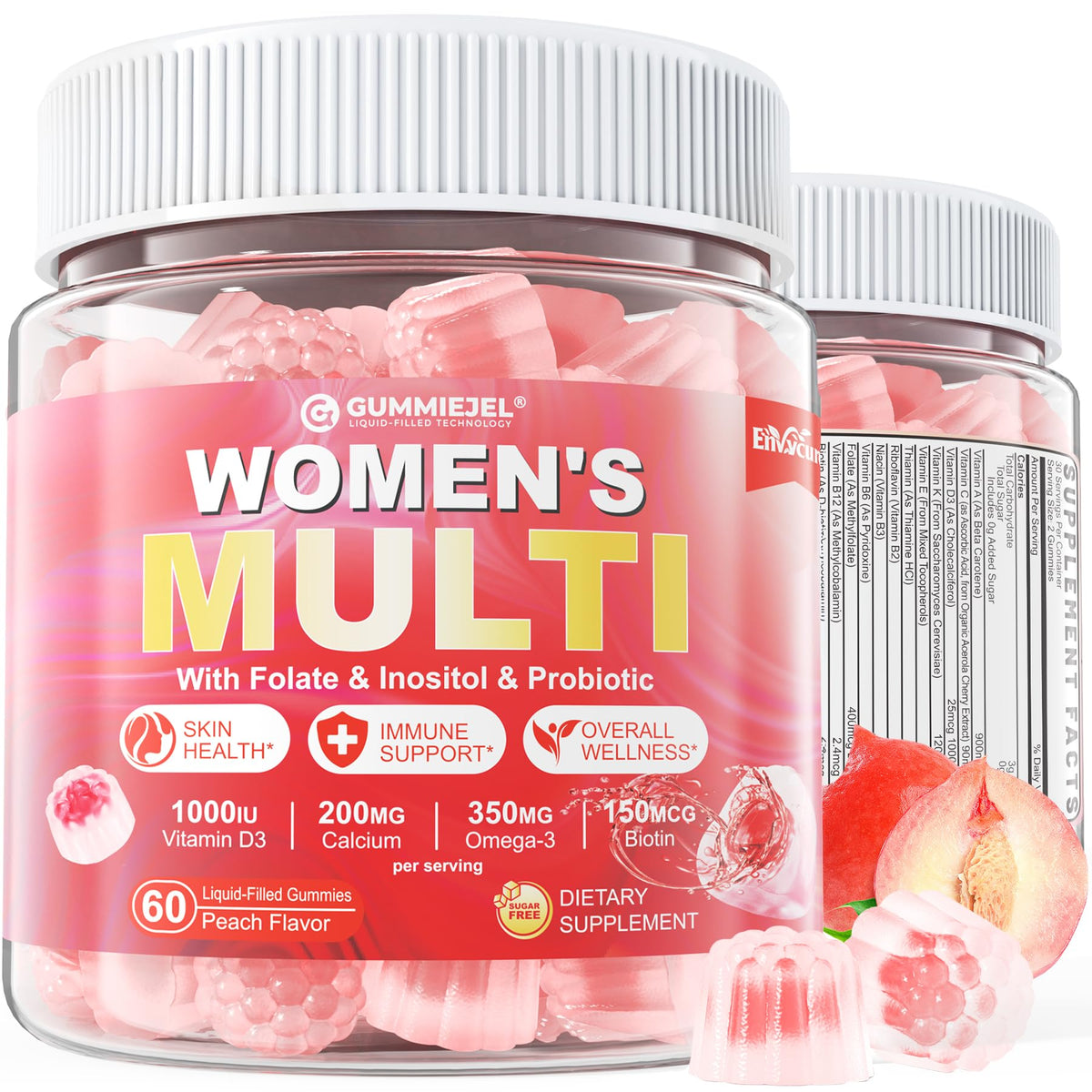EnvyCure sugar-free women’s multivitamin gummies bottle front for daily wellness