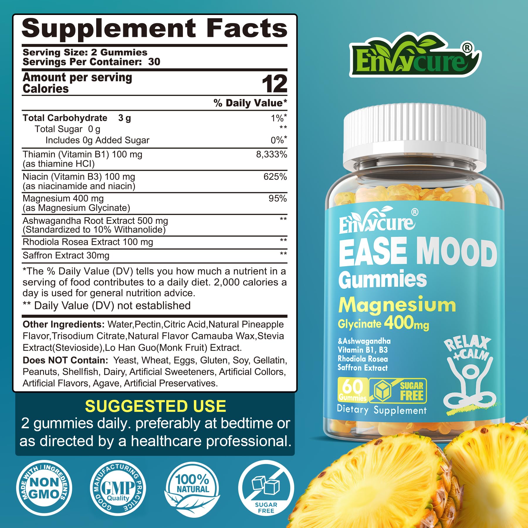 EnvyCure sugarfree magnesium glycinate gummies close-up for easy daily use